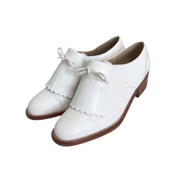 Kenneth Cole Kiltie Leather Oxford Dress Shoe Womens 7.5 White Leather Academia - Picture 1 of 7